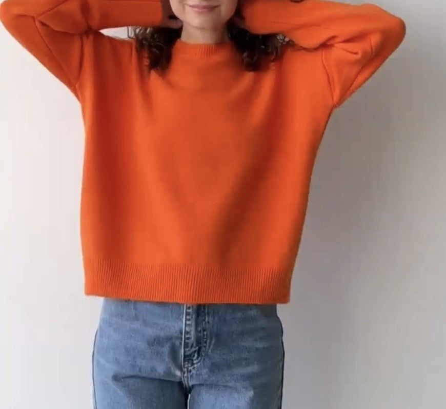 Relaxed Crewneck Everyday Knit Sweater - Orange