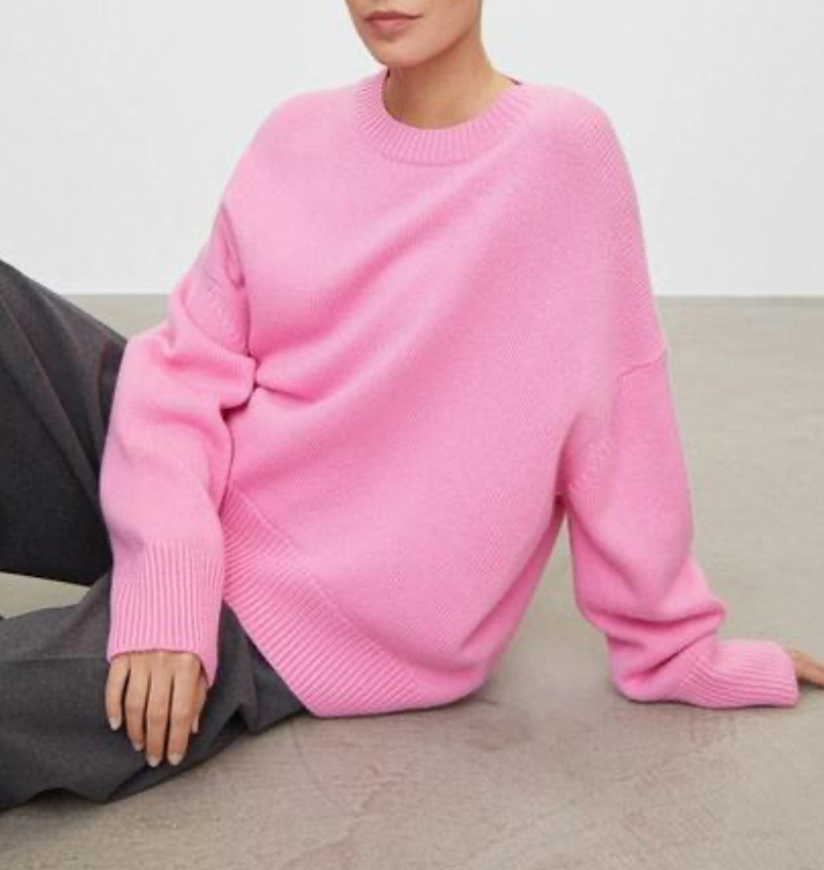 Relaxed Crewneck Everyday Knit Sweater - Pink