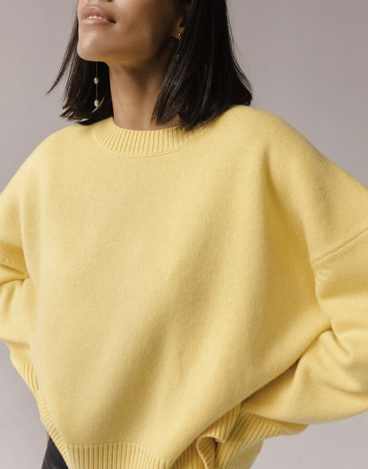 Relaxed Crewneck Everyday Knit Sweater - Yellow