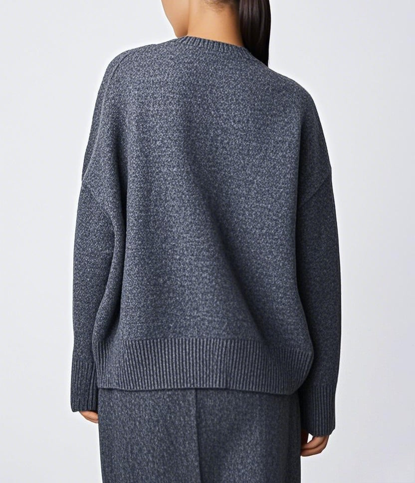 Relaxed Crewneck Everyday Knit Sweater - gray