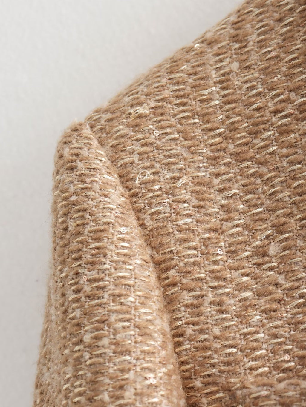 Collarless Cropped Tweed Jacket With Pockets - Gold - 6