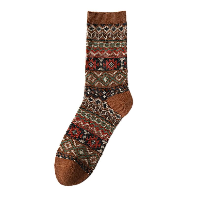 Vintage Nordic Pattern Wool Blend Socks - LightCoffee