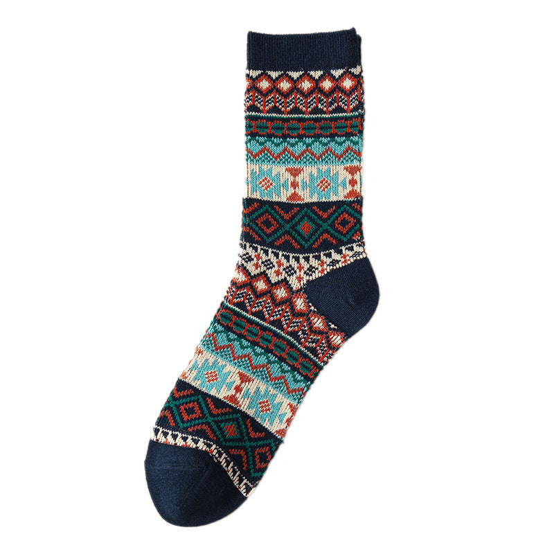 Vintage Nordic Pattern Wool Blend Socks - TBlue