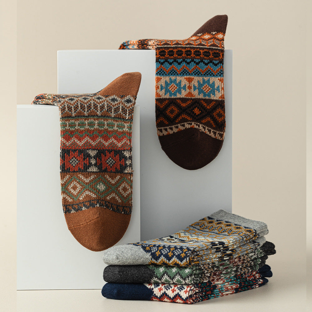 Vintage Nordic Pattern Wool Blend Socks
