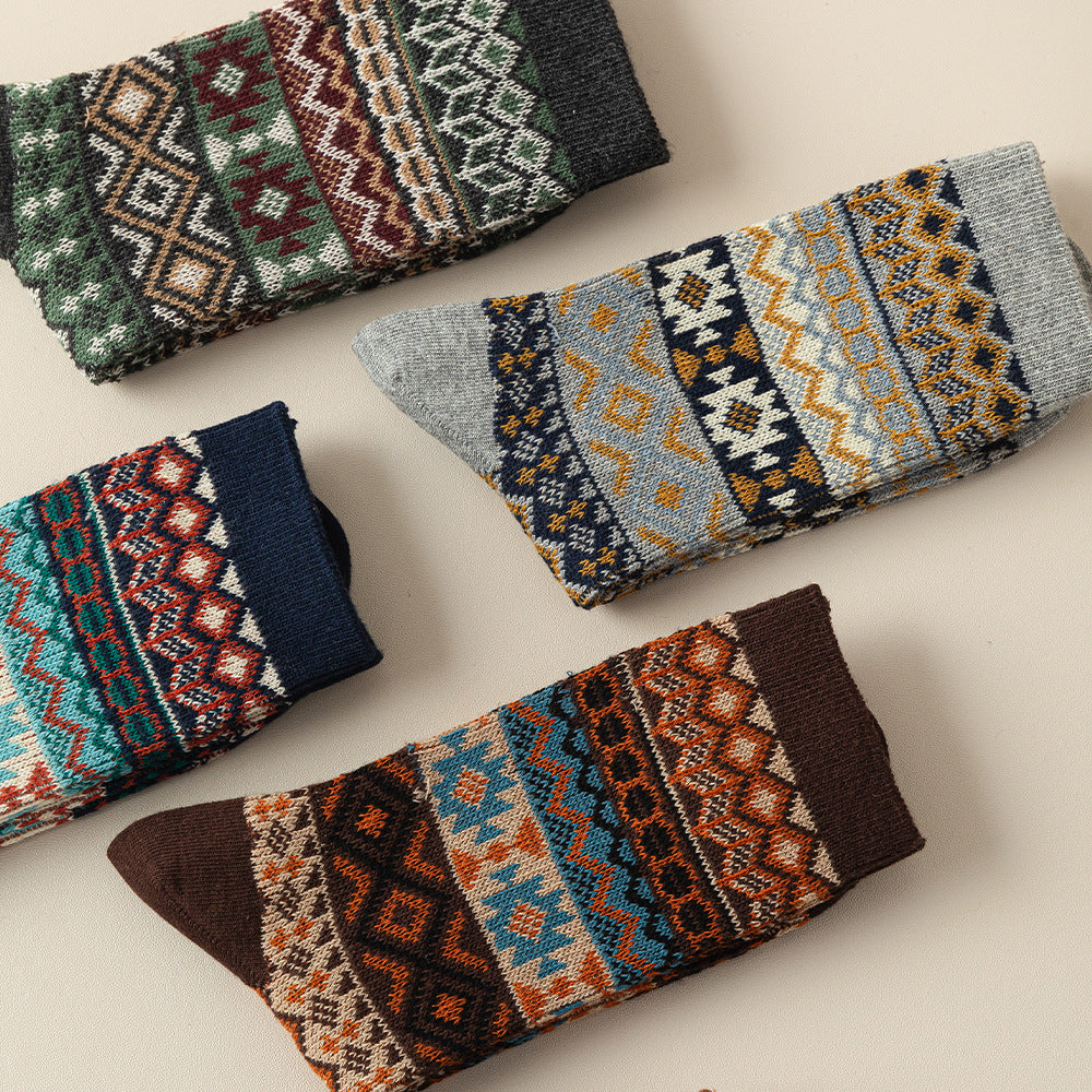 Vintage Nordic Pattern Wool Blend Socks - view 1