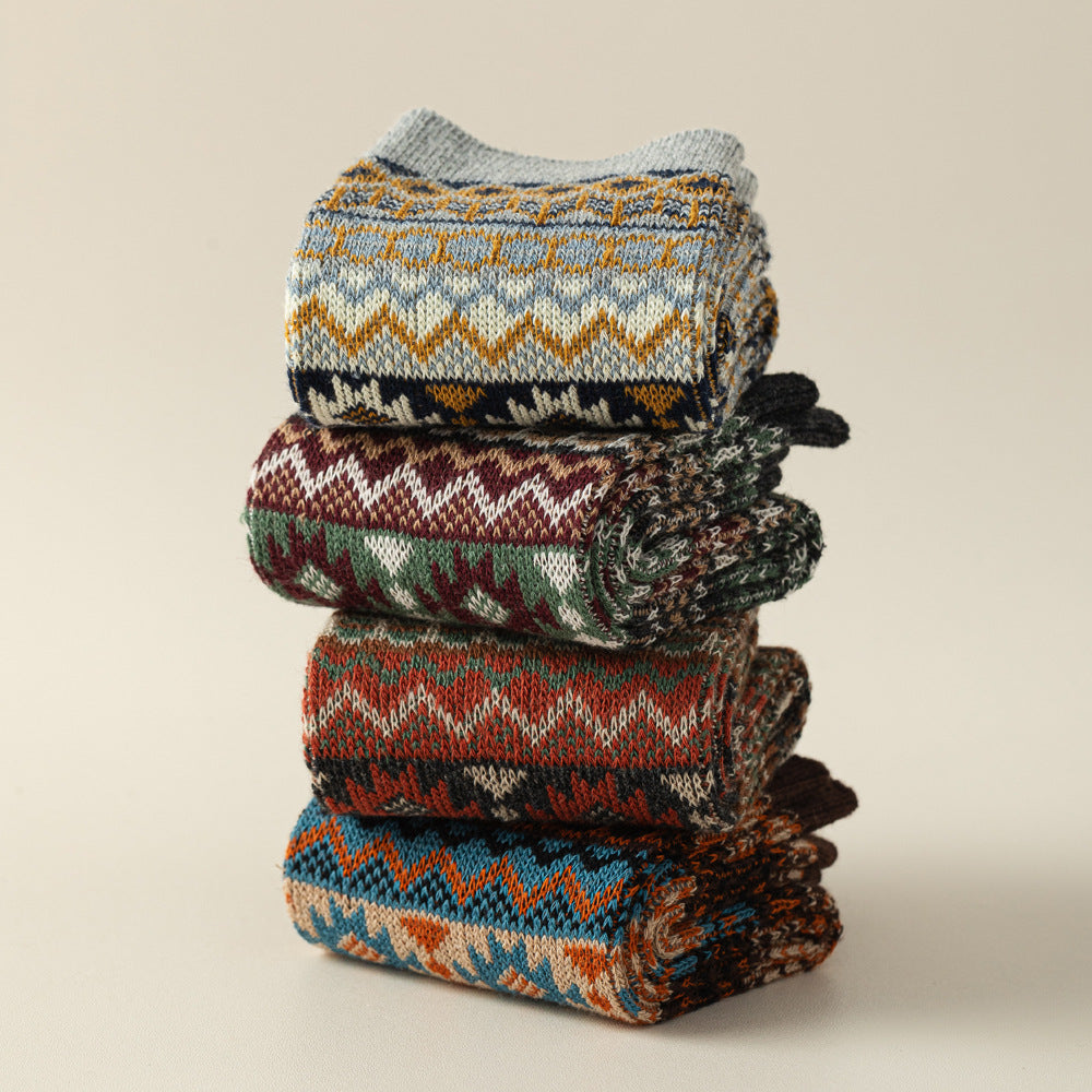 Vintage Nordic Pattern Wool Blend Socks - view 2