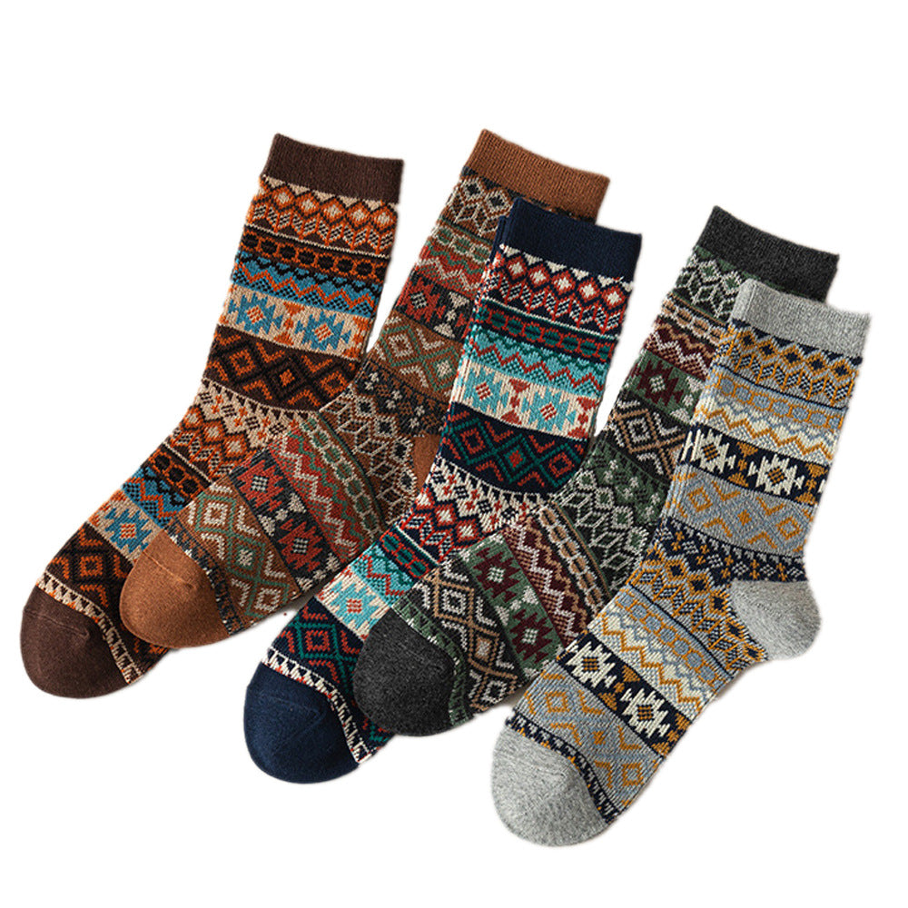Vintage Nordic Pattern Wool Blend Socks - view 3
