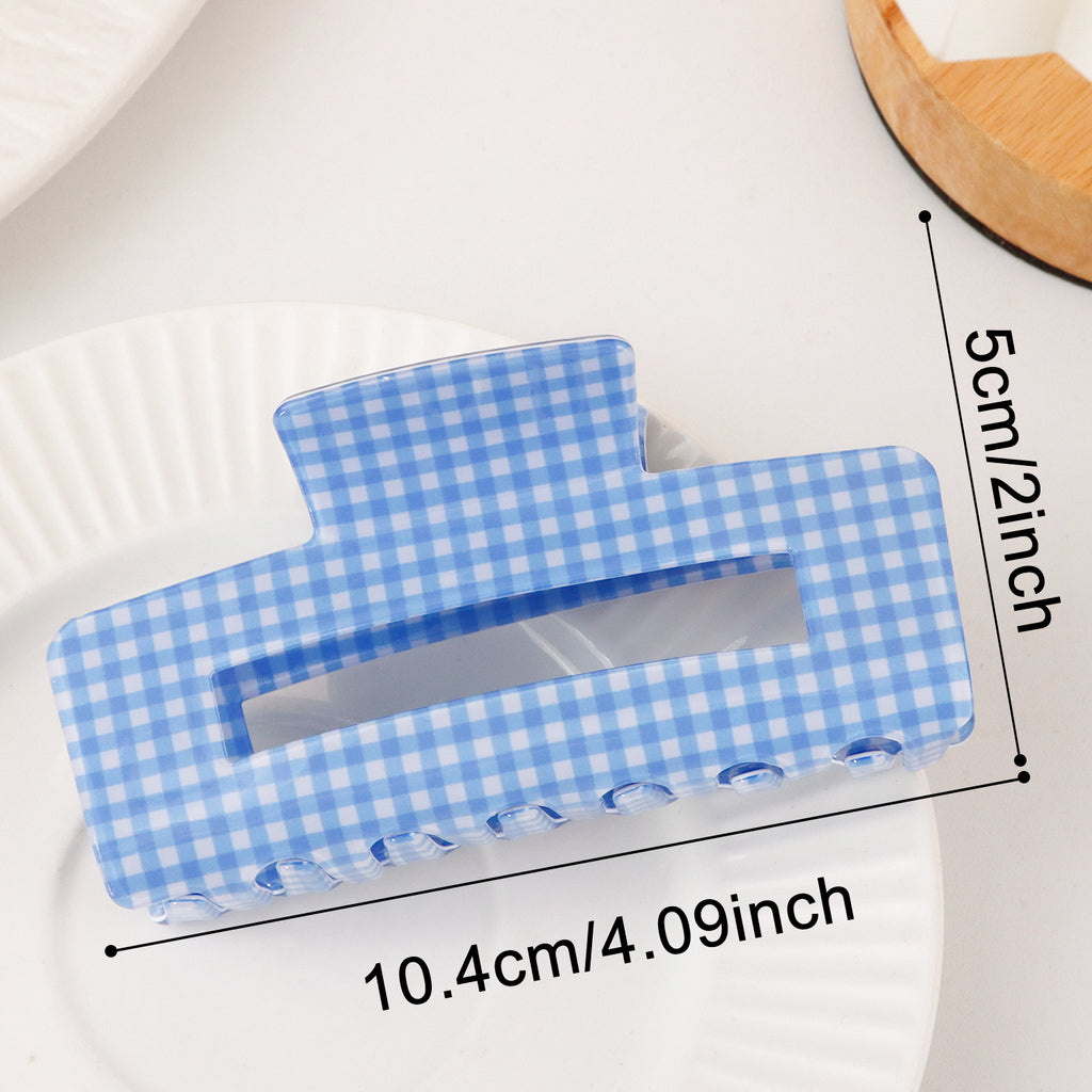 Gingham Check Claw Clip With Open Center - Blue