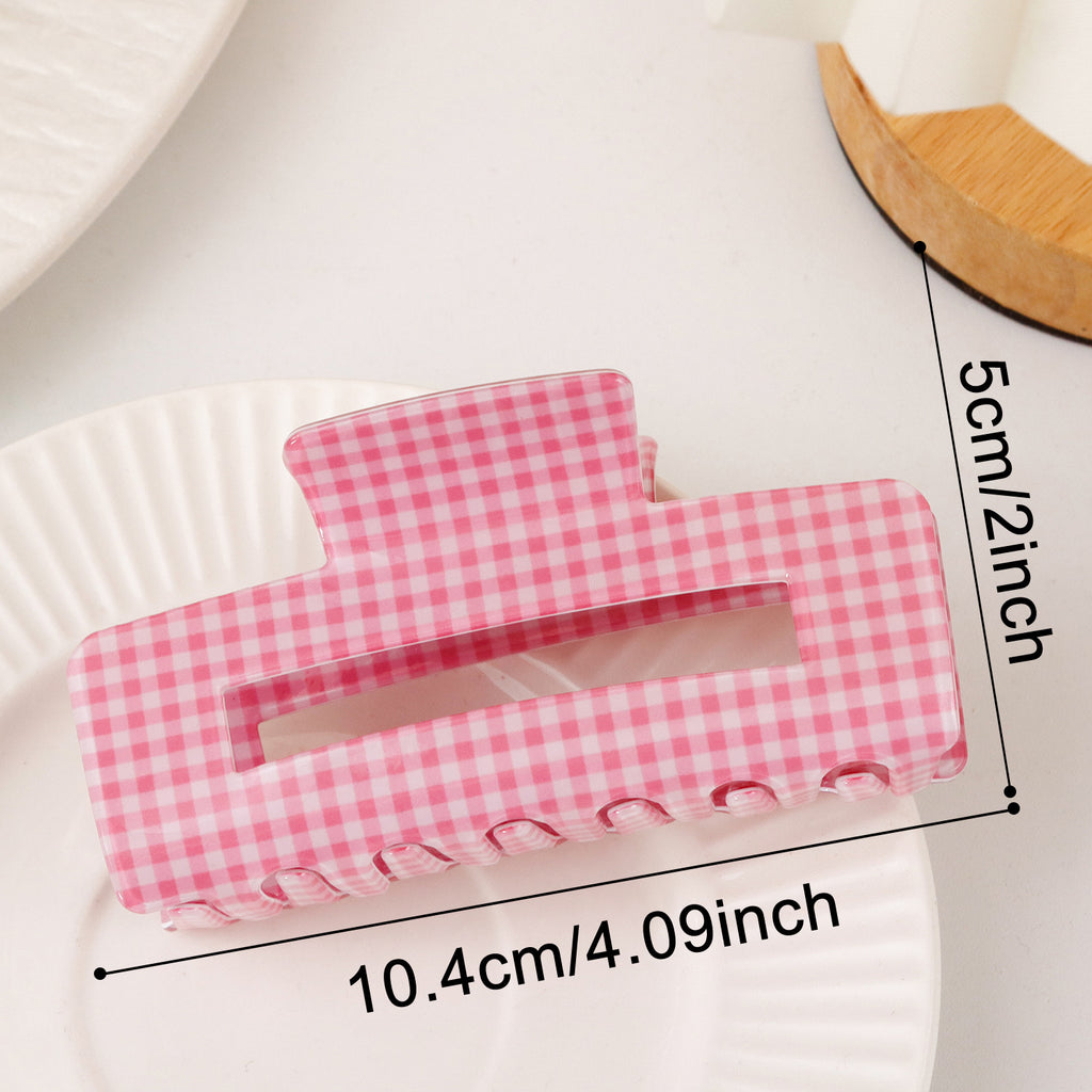 Gingham Check Claw Clip With Open Center - Pink