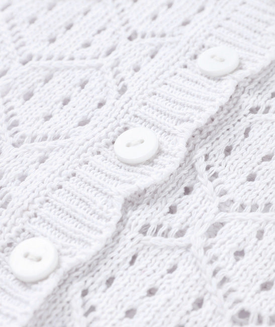 Button Front Pointelle Crochet Cover Up Set - White - 11