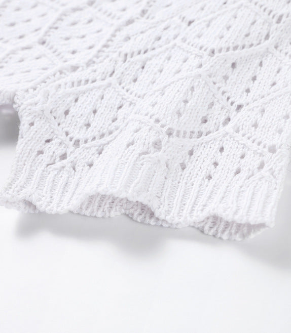 Button Front Pointelle Crochet Cover Up Set - White - 12