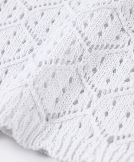 Button Front Pointelle Crochet Cover Up Set - White - 13