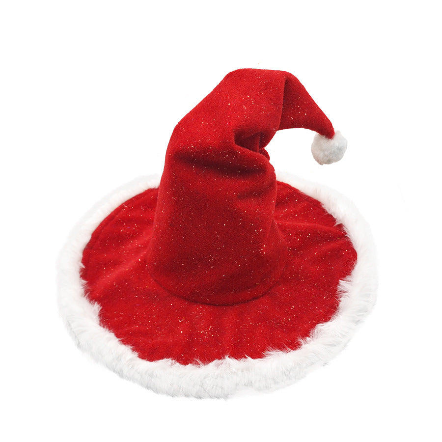 Sparkling Christmas Witch Hat With Plush Brim - Red