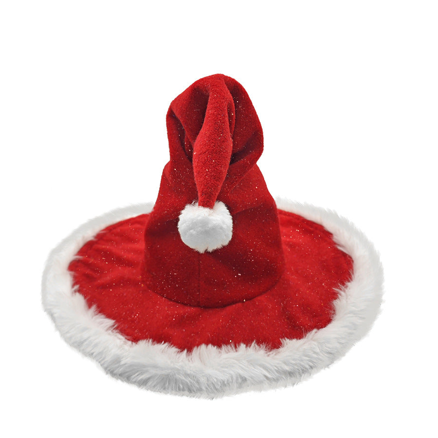 Sparkling Christmas Witch Hat With Plush Brim - Red - 1