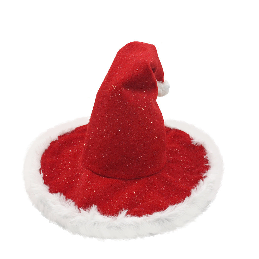 Sparkling Christmas Witch Hat With Plush Brim - Red - 2
