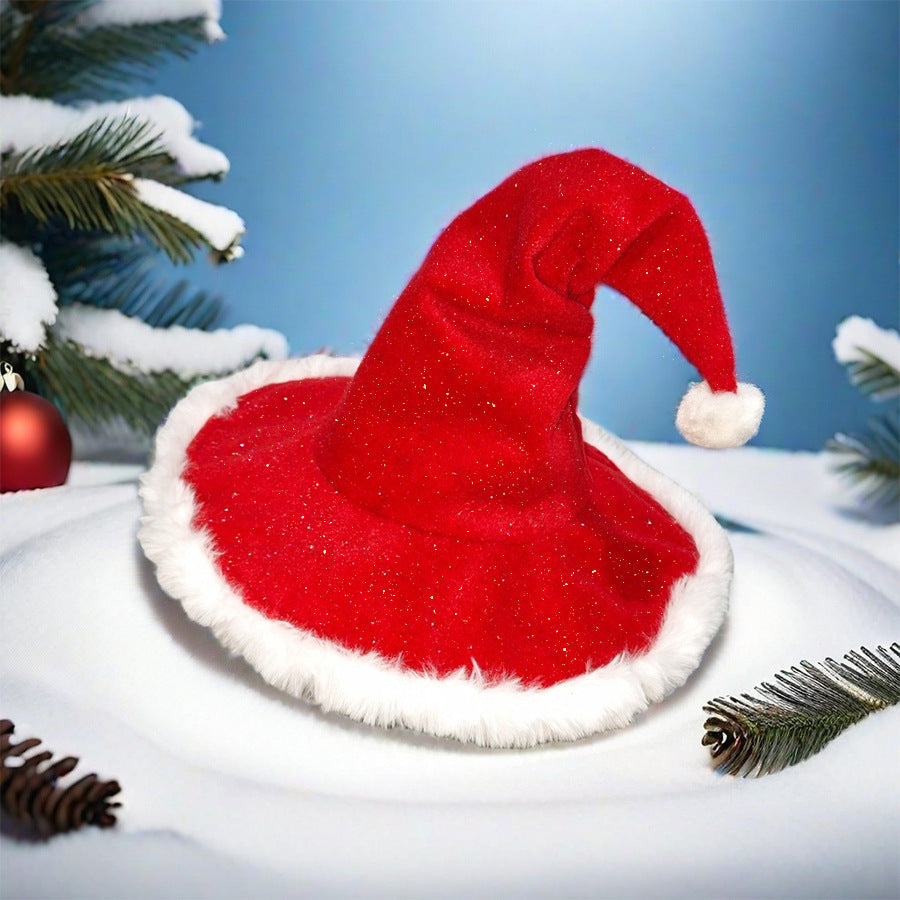 Sparkling Christmas Witch Hat With Plush Brim - Red - 3