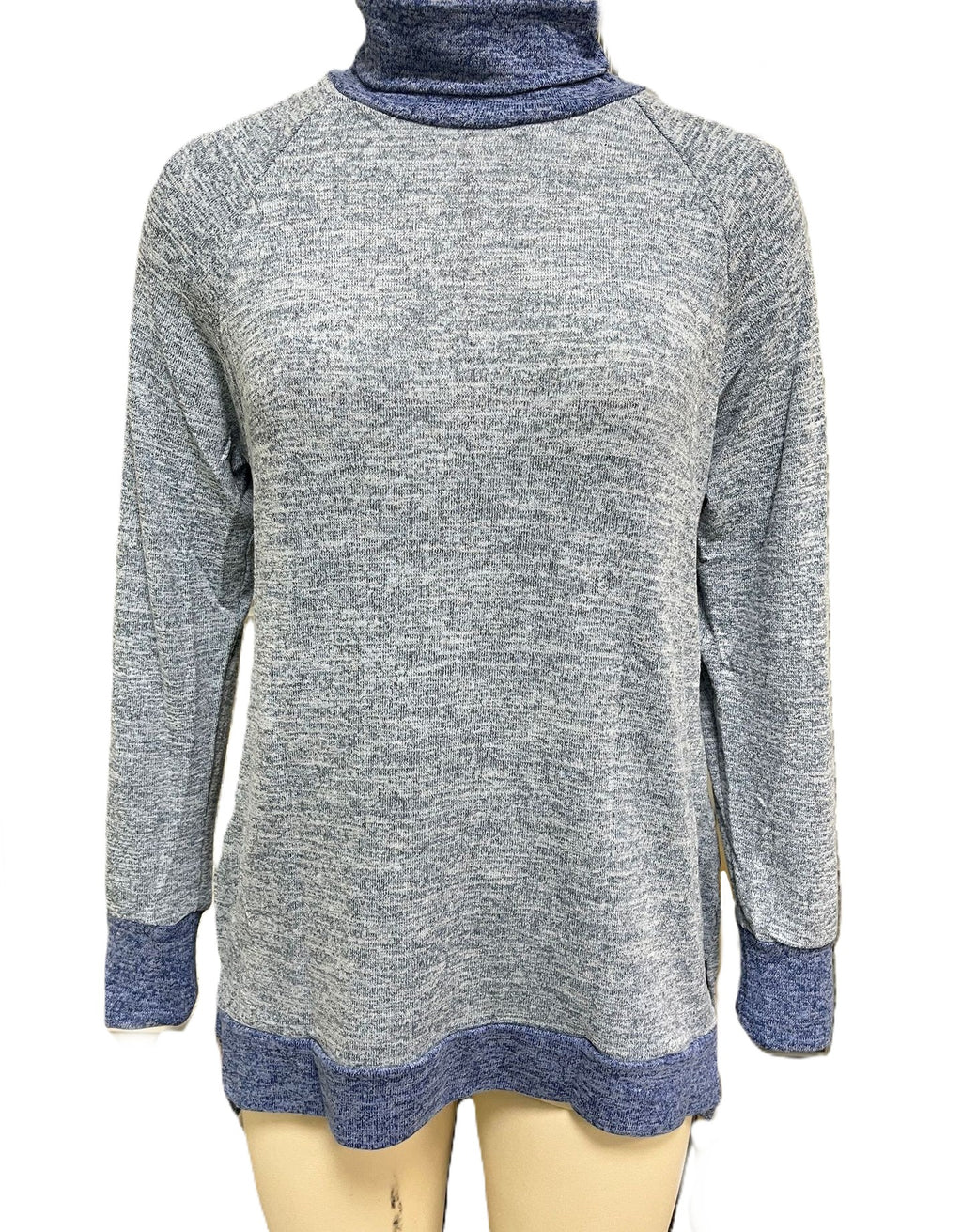 Contrast Cowl Neck Split Hem Tunic - Blue