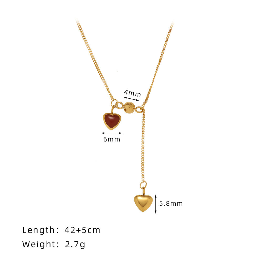 Vintage Heart Drop Lariat Necklace - Gold