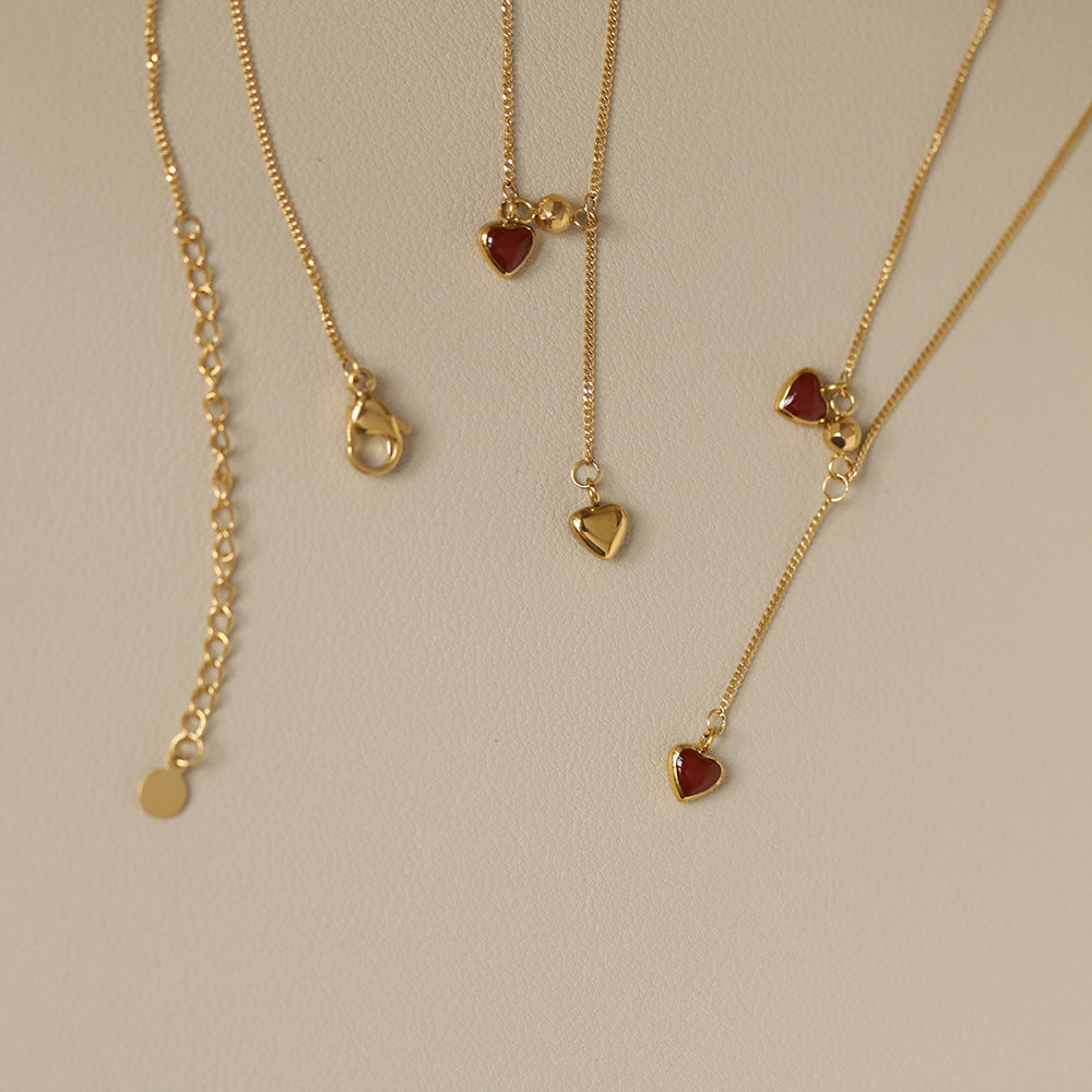 Vintage Heart Drop Lariat Necklace - Gold - 1