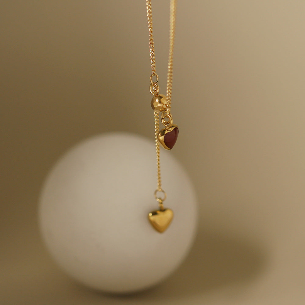 Vintage Heart Drop Lariat Necklace - Gold - 2