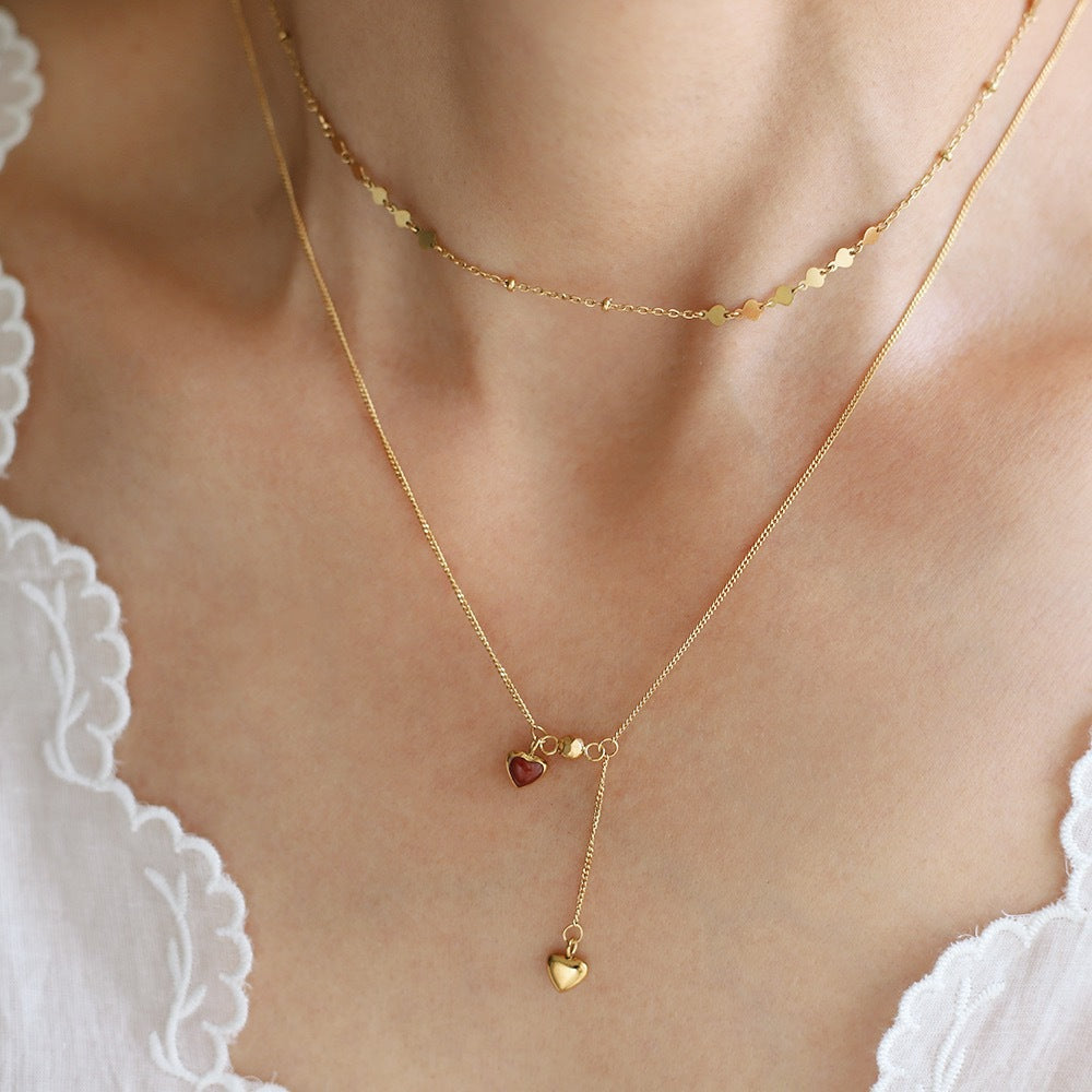 Vintage Heart Drop Lariat Necklace - Gold - 4