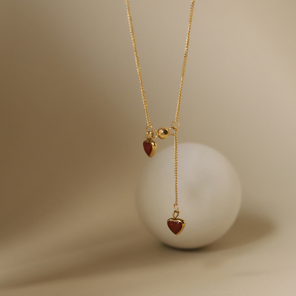 Vintage Heart Drop Lariat Necklace - Gold - 5