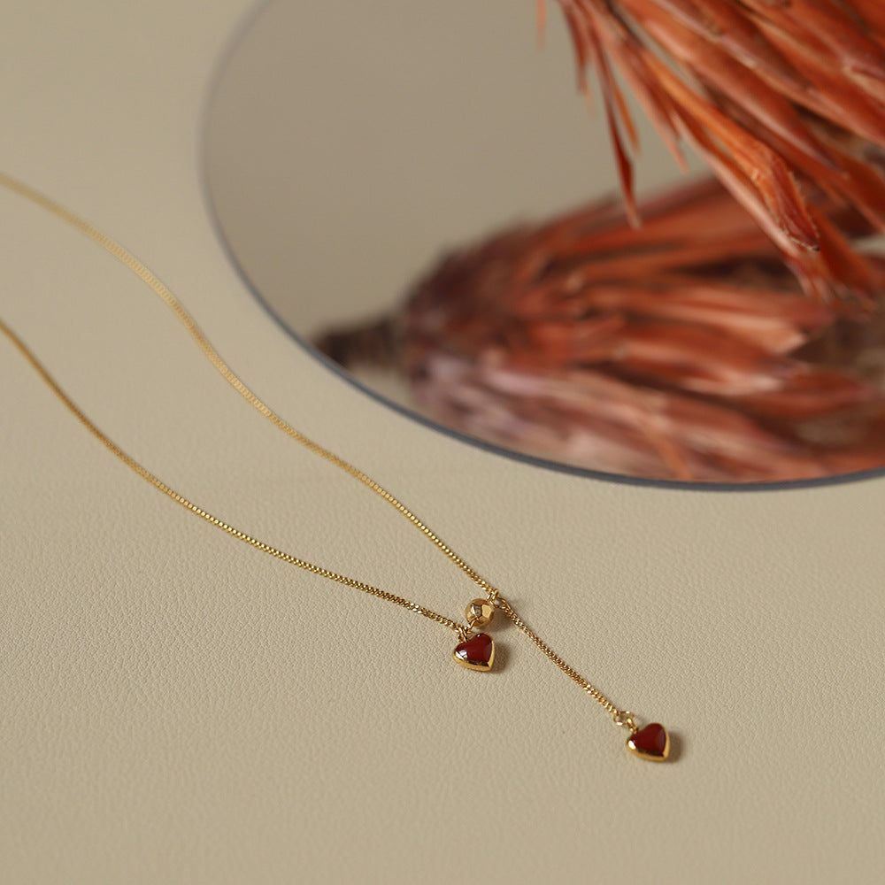 Vintage Heart Drop Lariat Necklace - Gold - 6