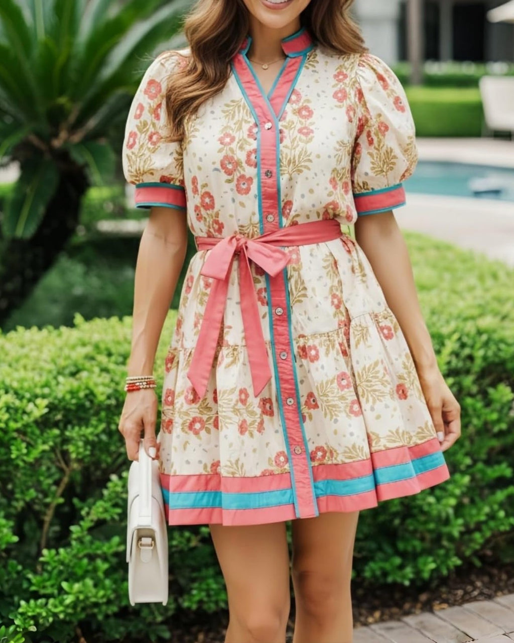 Vibrant Floral Puff-Sleeve Belted Boho Mini Dress - view 5