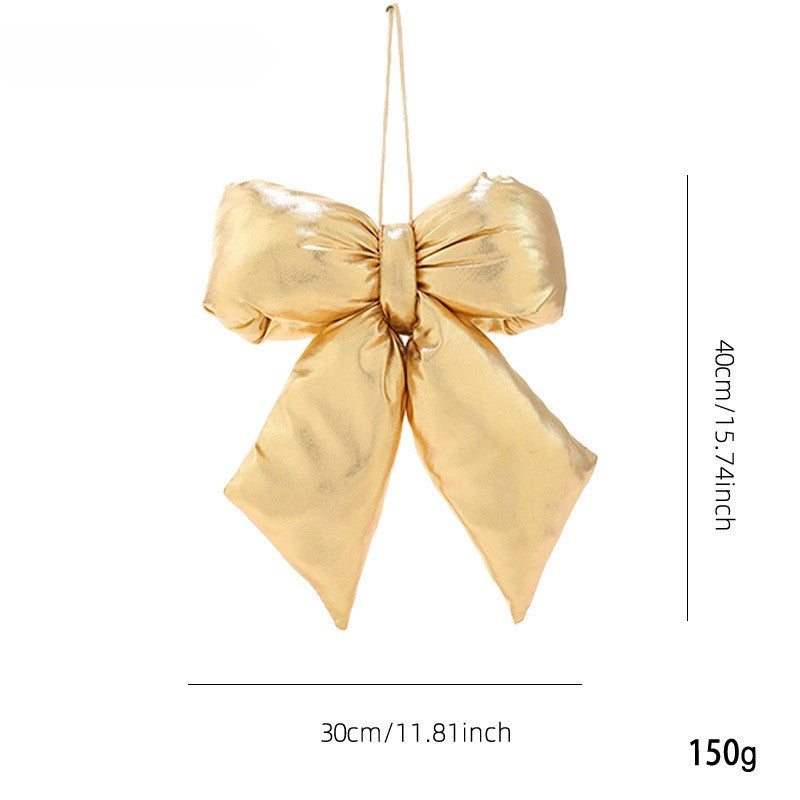 Puffy Padded Hanging Bow Christmas Tree Decoration - L-Gold