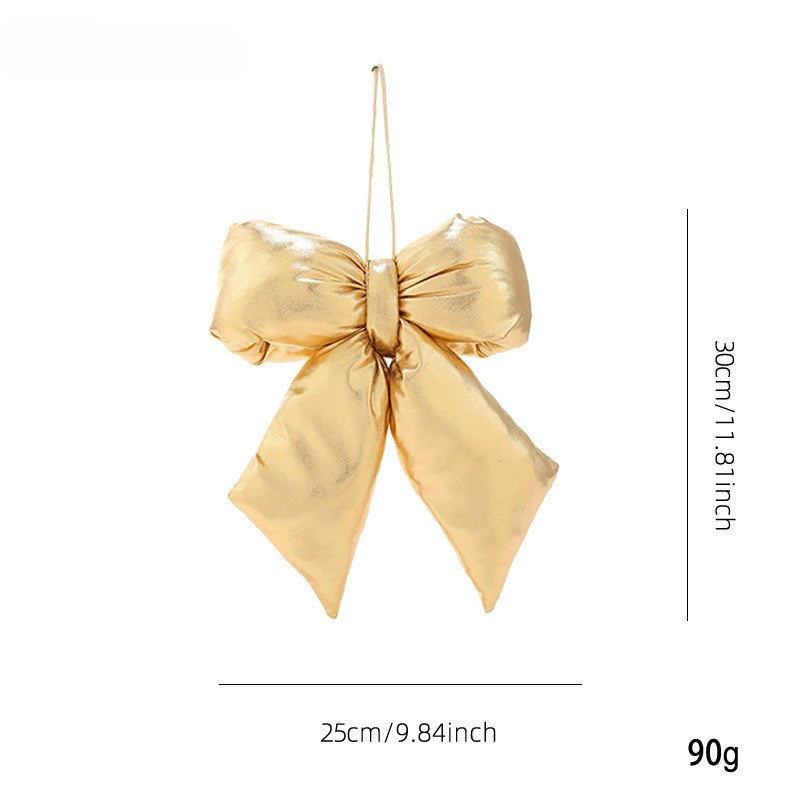Puffy Padded Hanging Bow Christmas Tree Decoration - M-Gold