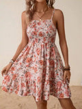 Ditsy Rose Print Ruffle Hem Sundress - Pink