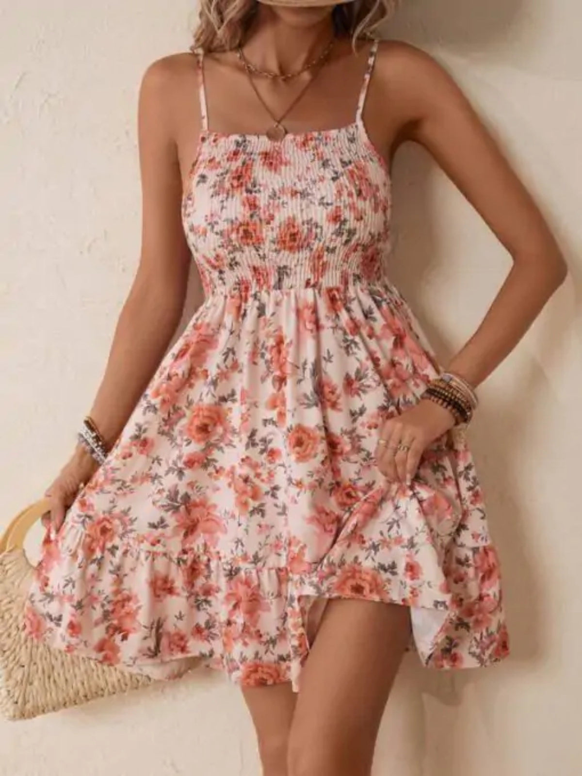 Ditsy Rose Print Ruffle Hem Sundress - Pink - 2