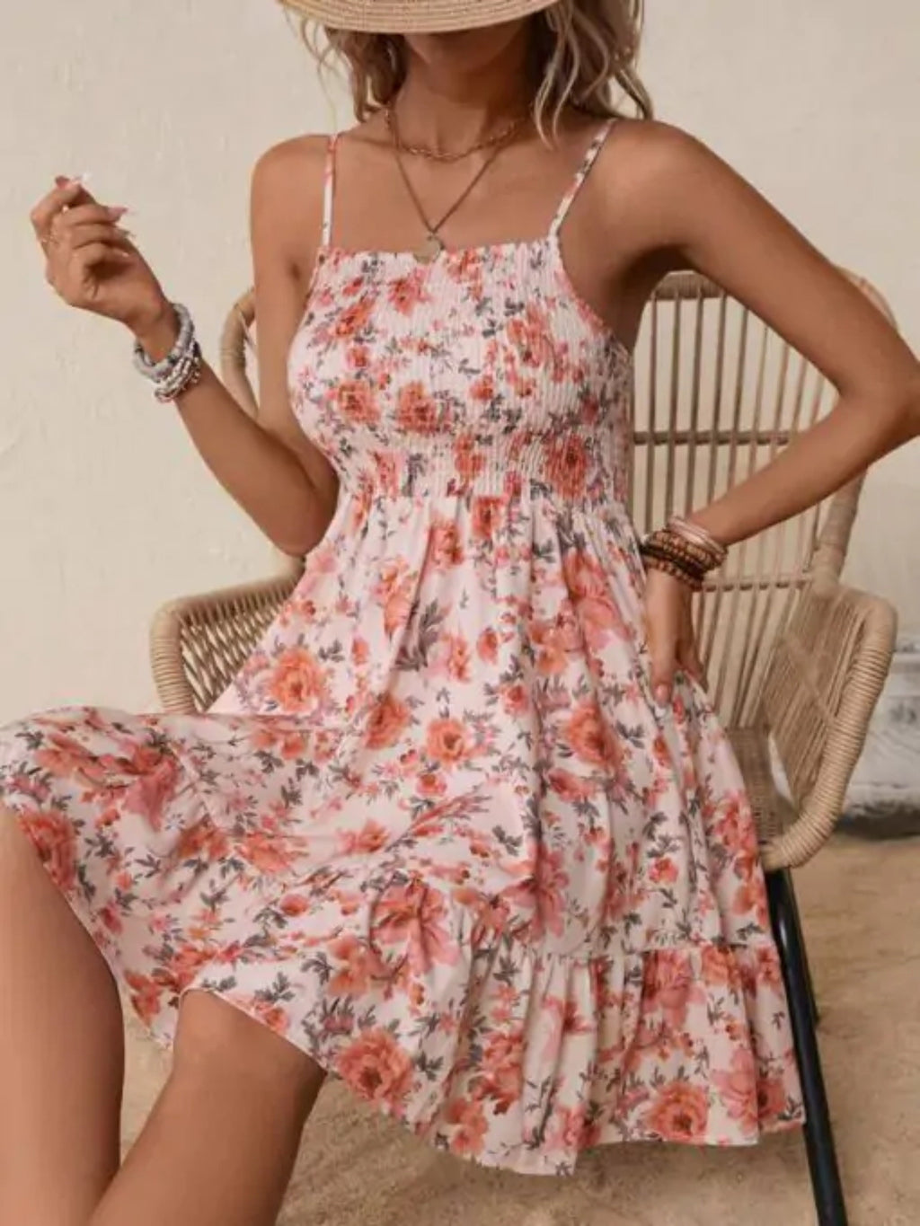 Ditsy Rose Print Ruffle Hem Sundress - Pink - 3