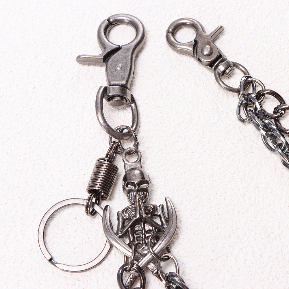 Gunmetal Skull Charm Two-Layer Curb Link Jean Chain - Skull - 2