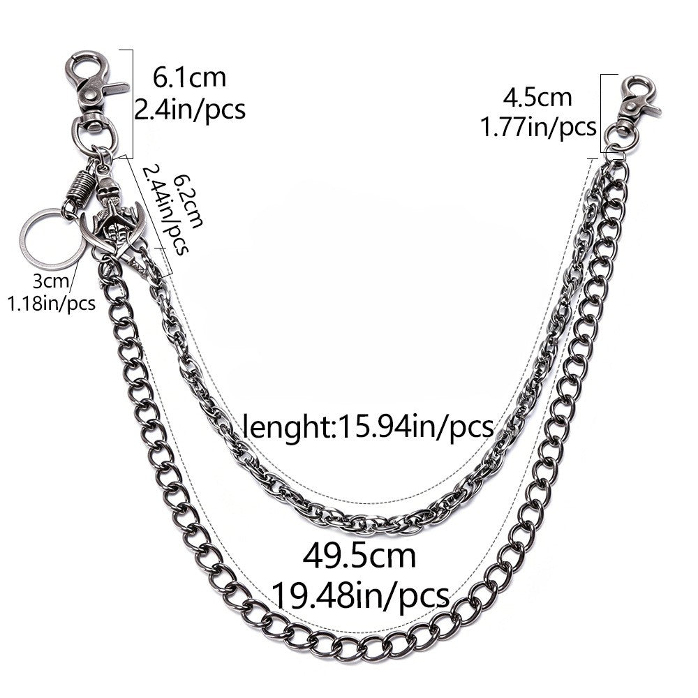 Gunmetal Skull Charm Two-Layer Curb Link Jean Chain - Skull - 3