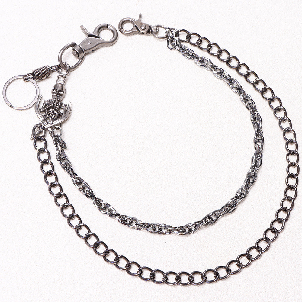 Gunmetal Skull Charm Two-Layer Curb Link Jean Chain - Skull - 5