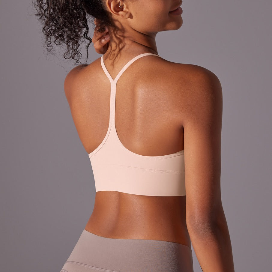 Brushed Strappy Y-Back Workout Sports Bra - Ballet Pink
