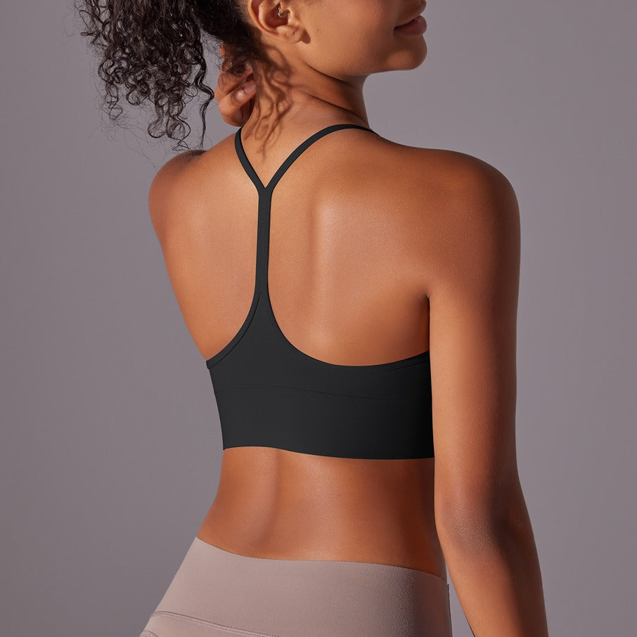 Brushed Strappy Y-Back Workout Sports Bra - Black