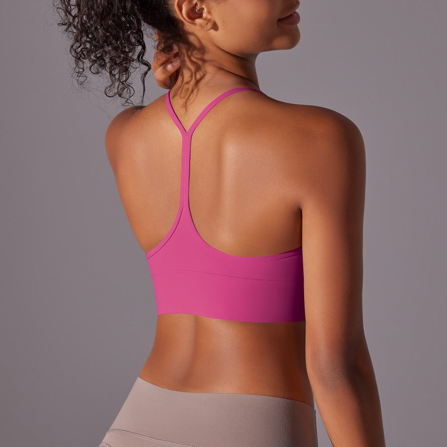 Brushed Strappy Y-Back Workout Sports Bra - Magenta