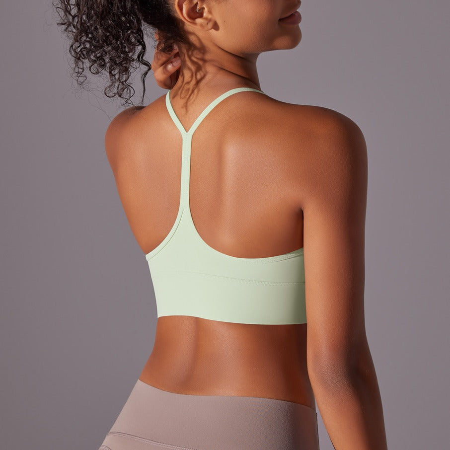 Brushed Strappy Y-Back Workout Sports Bra - Pale Mint