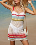 Open Knit Striped Beach Mini Dress - White