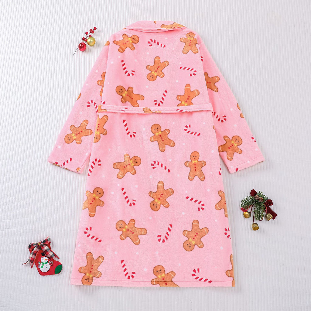 Gingerbread Candy Cane Plush Christmas Robe - Pink - 1