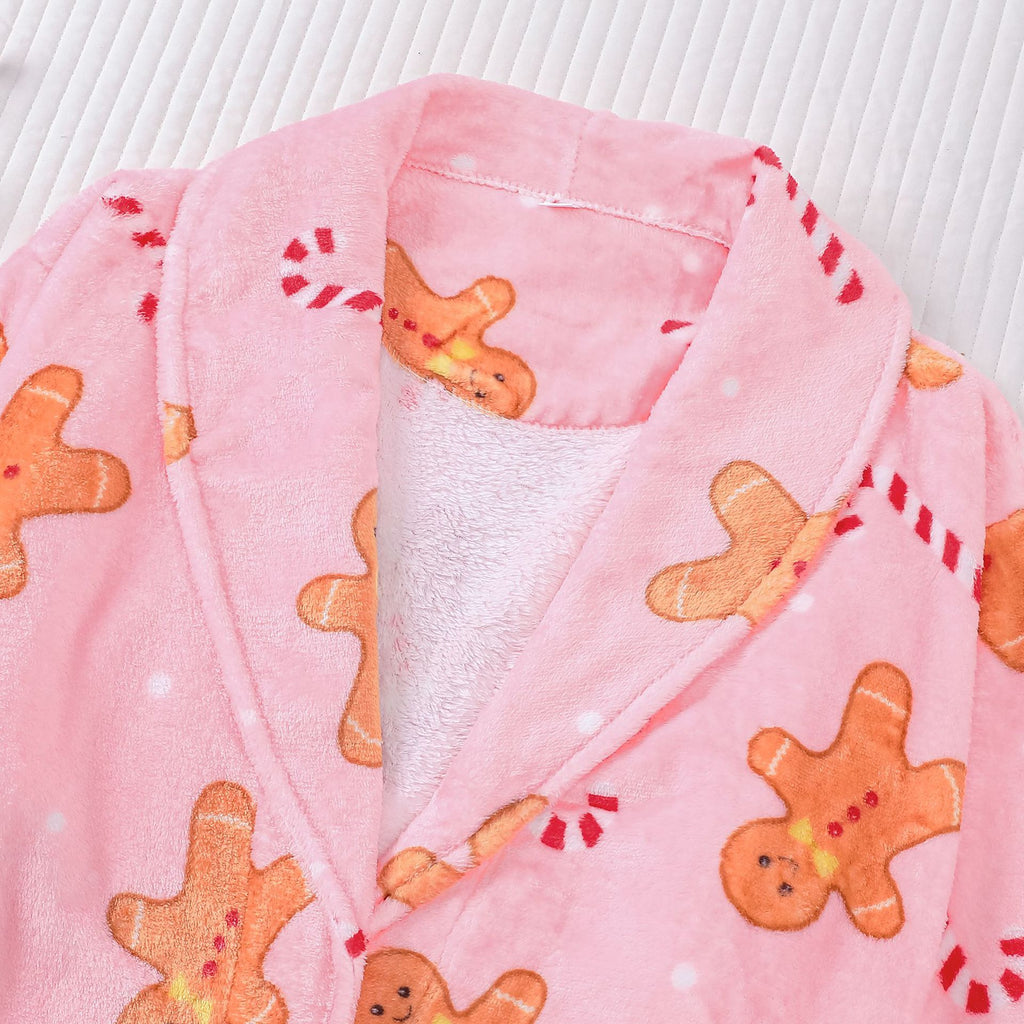 Gingerbread Candy Cane Plush Christmas Robe - Pink - 2