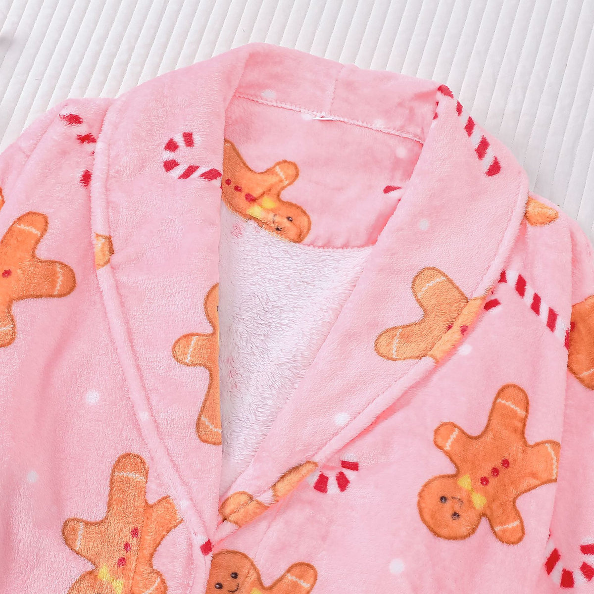 Gingerbread Candy Cane Plush Christmas Robe - Pink - 2