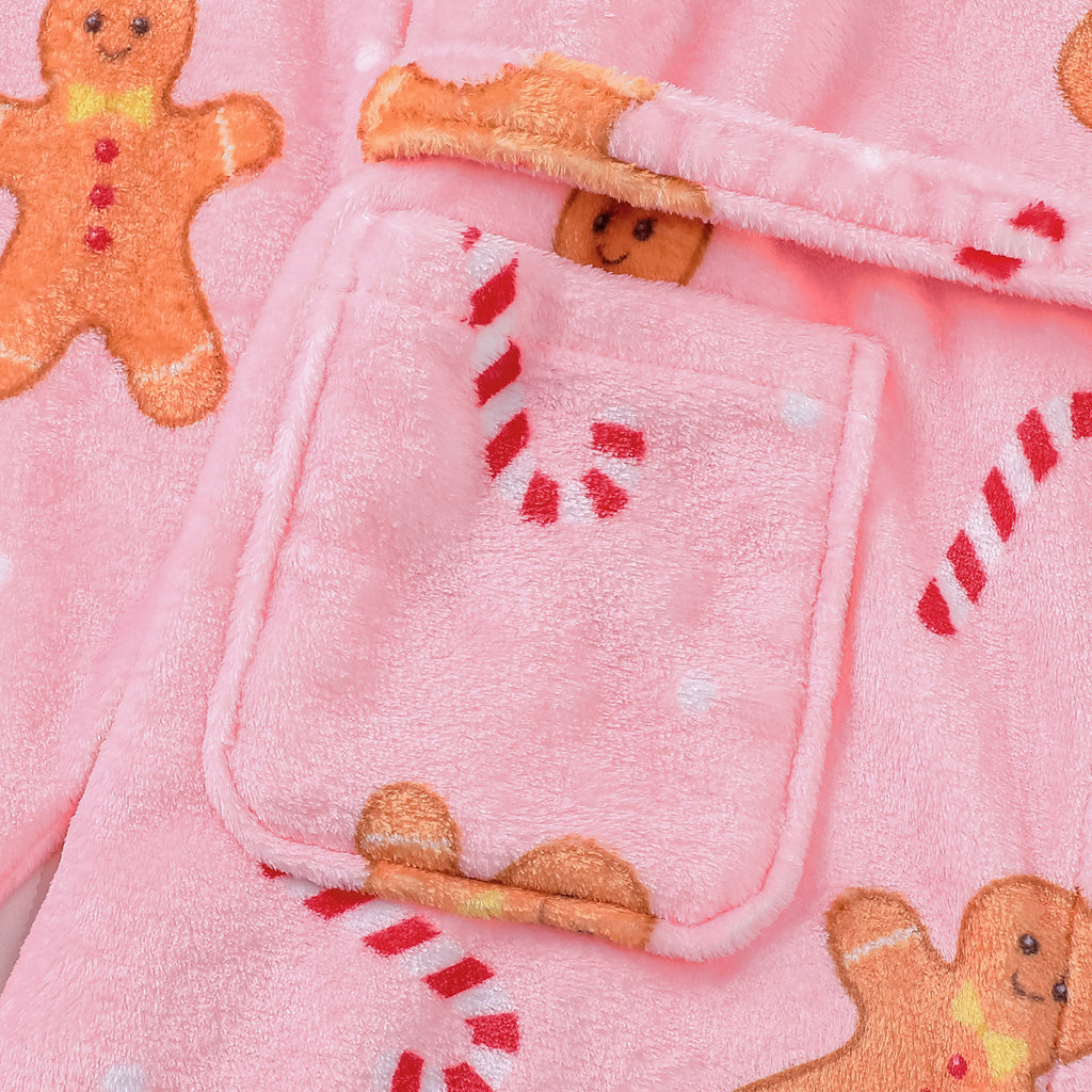 Gingerbread Candy Cane Plush Christmas Robe - Pink - 3