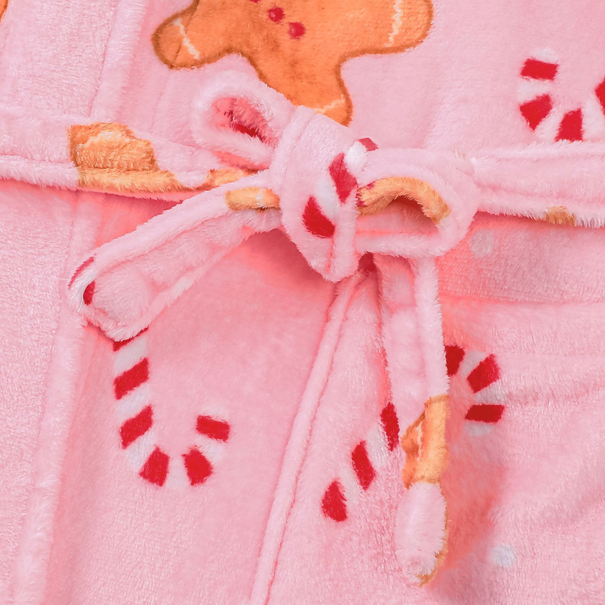 Gingerbread Candy Cane Plush Christmas Robe - Pink - 4