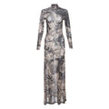 Baroque Koi Mock Neck Mesh Maxi Dress - Khaki