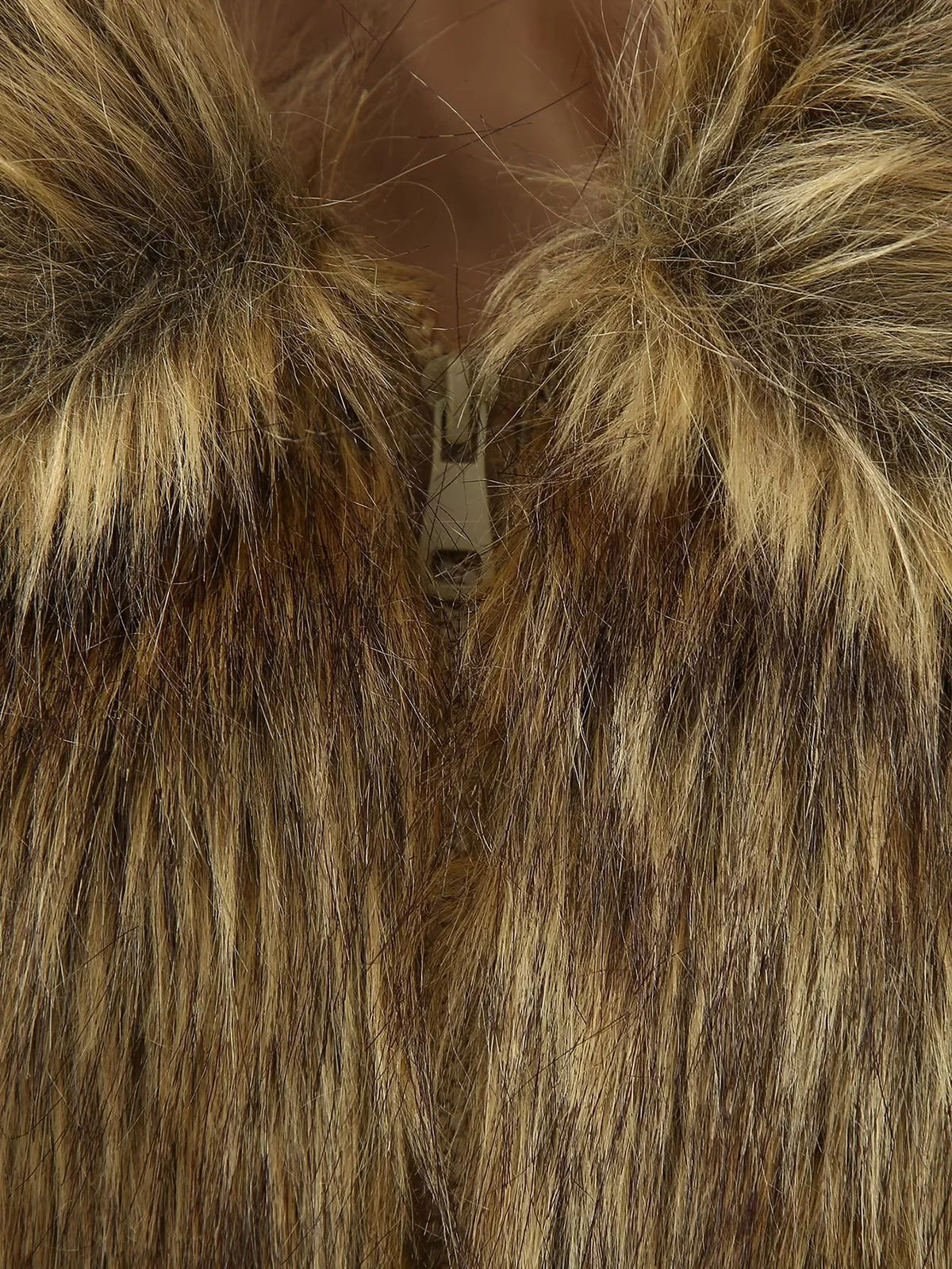 Cropped Faux Fur Collared Zip Jacket - Khaki - 2