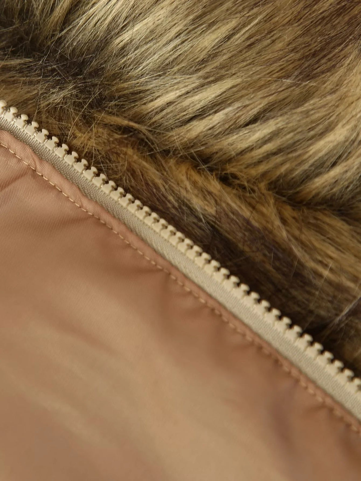 Cropped Faux Fur Collared Zip Jacket - Khaki - 7