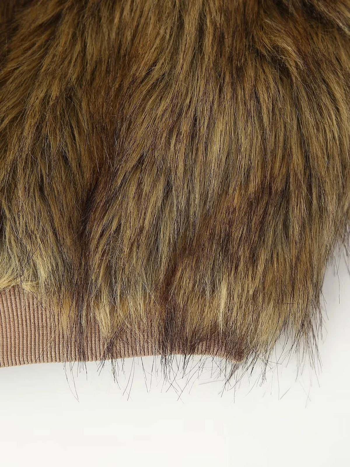 Cropped Faux Fur Collared Zip Jacket - Khaki - 8